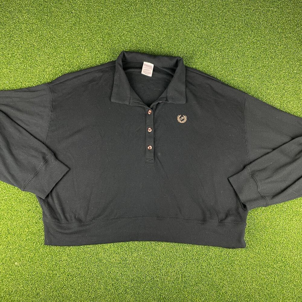 Vintage Victoria’s Secret Pink Sleepwear Black Waffle Cropped Polo Shirt Sz 2XL